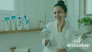 Mujer aplicándose limpiador CeraVe junto a productos de la gama, artículo sobre alternativas tras la retirada de CeraVe